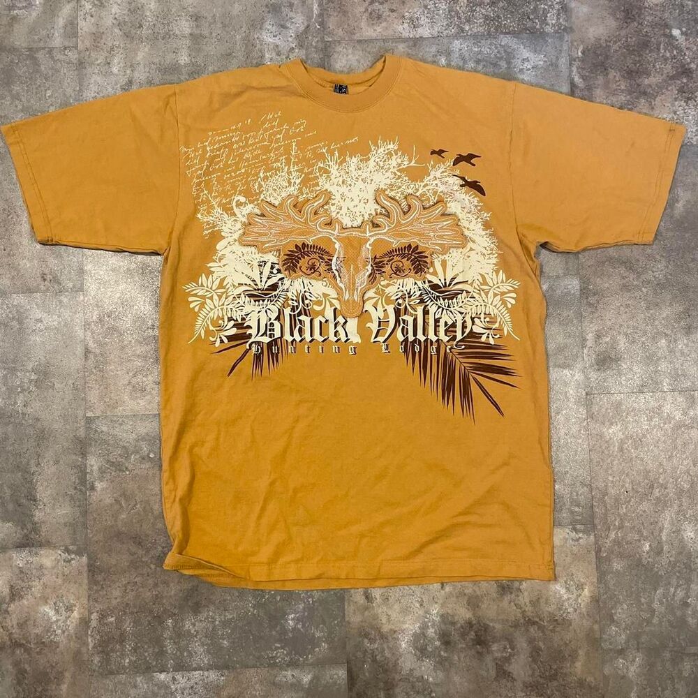 russo spirit vintage y2k black valley hunting lodge yellow moose tee 4xl